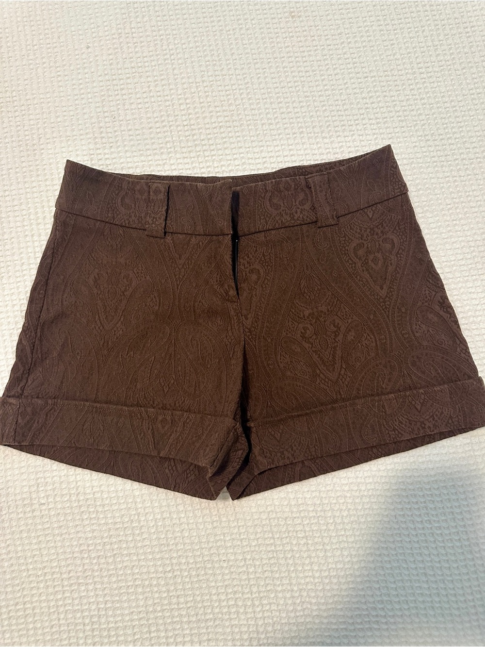 Cache Brown Paisley-Embossed High-Waist Shorts
